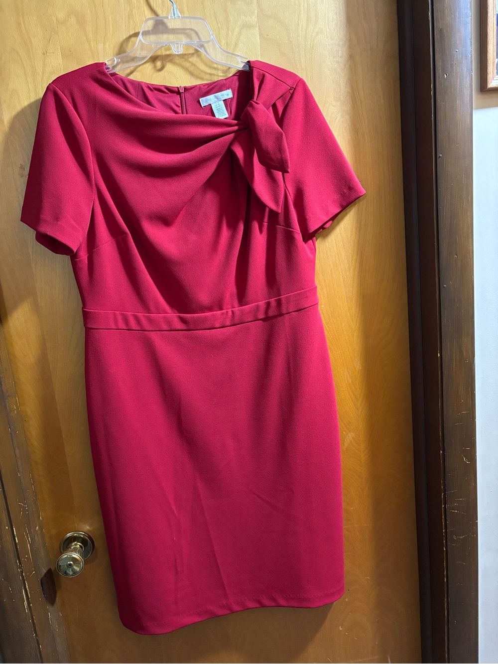 London Times Pink-Red Bow-Detail Sheath Dress